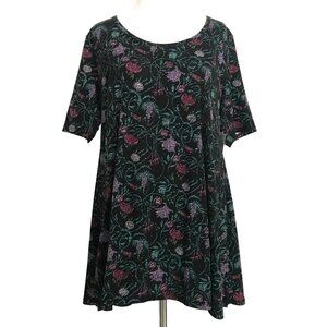 NWT Lularoe Perfect T Size S black floral flower pink purple green Shirt Swing